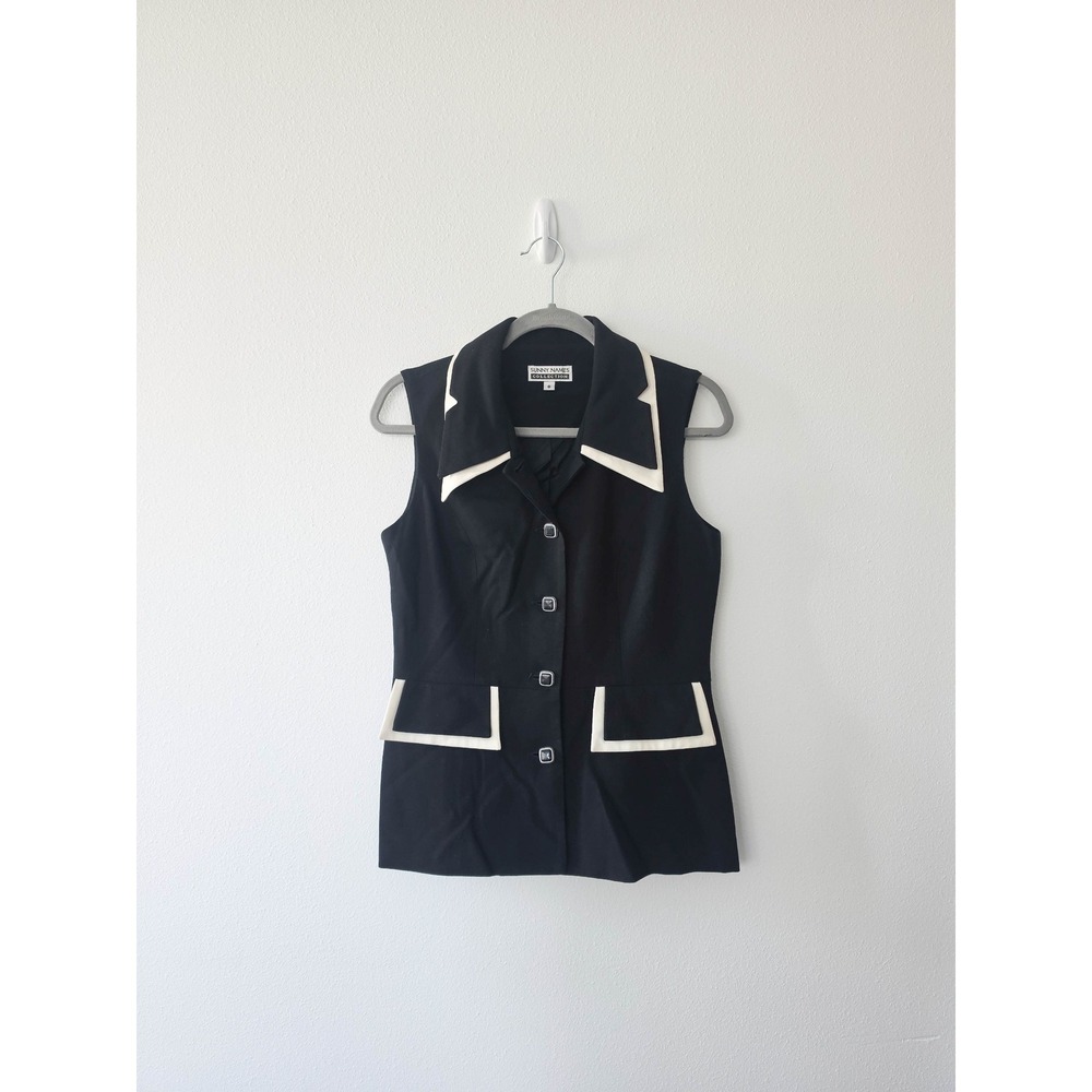Sunny Names Collection Vintage Black White Sleeveless Blazer Vest Mod Size 8